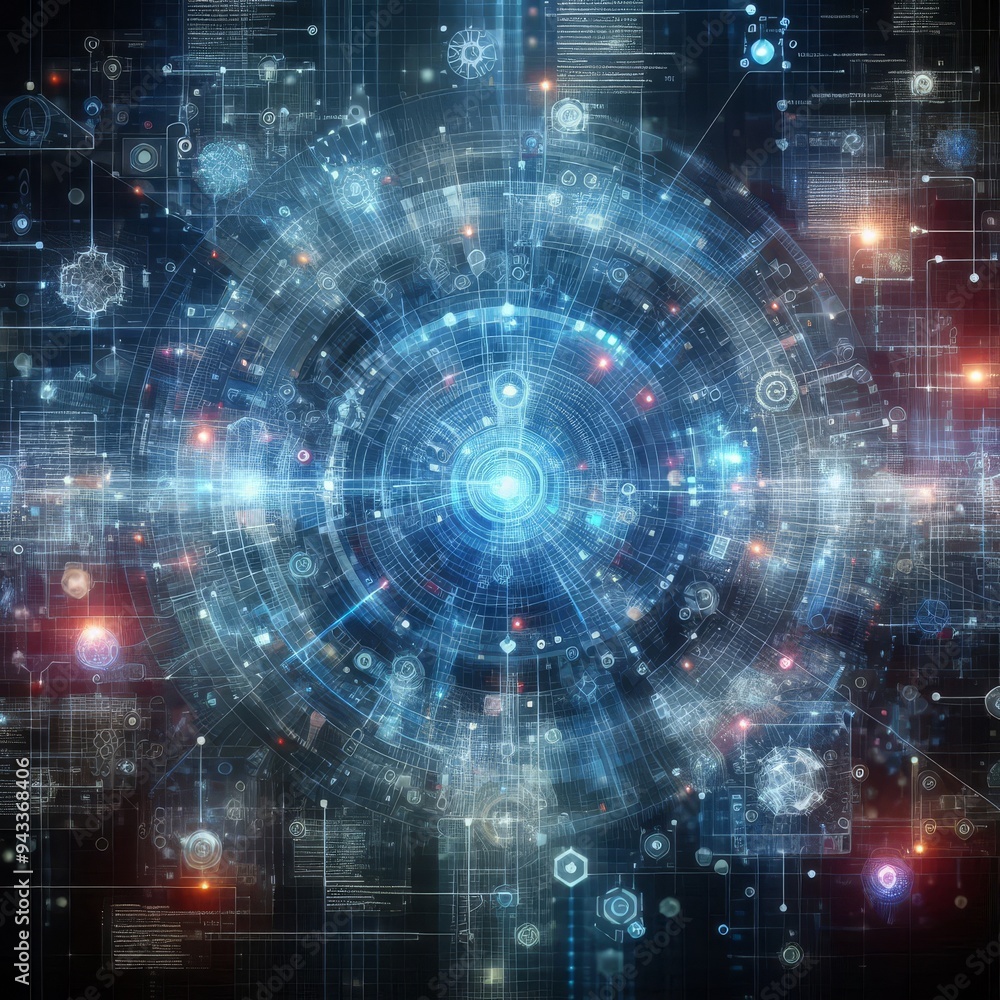 Obraz premium Digital backdround ideal for technological operations, neural networks, AI, data transmission and encryption, digital archives, audio and visual representations, scientific research 