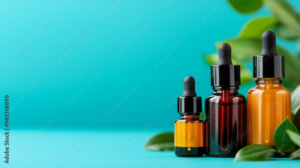 Collection of facial serums, labeled bottles, flat design illustration Collection of facial serums, labeled bottles, flat design illustration