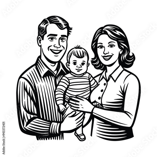 Heartwarming Moment: Loving Parents Holding Their Child with Utmost Compassion - Vector Illustration