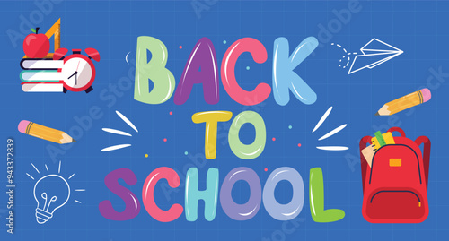 Back to school banner design blue 