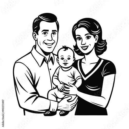 Heartwarming Moment: Loving Parents Holding Their Child with Utmost Compassion - Vector Illustration