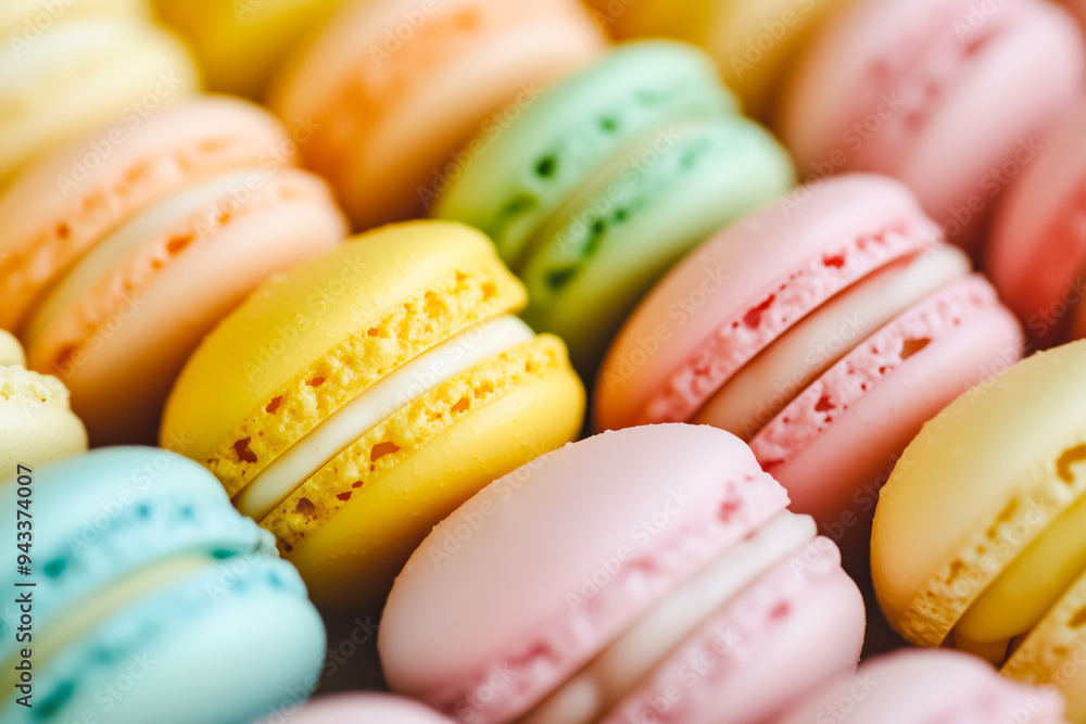 Close-up of colorful macarons in a variety of flavors
