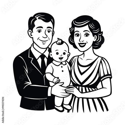 Heartwarming Moment: Loving Parents Holding Their Child with Utmost Compassion - Vector Illustration