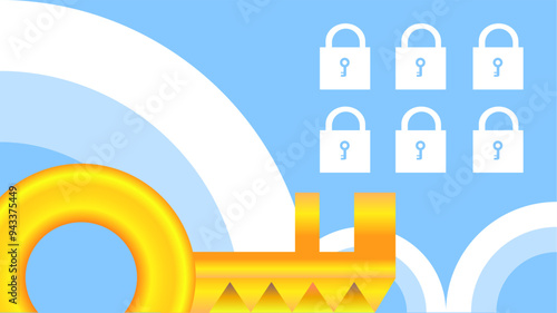 Key Lock Data Cloud Security Protection Vector Illustration. Suitable for Cyber Attack Threat Awareness Content