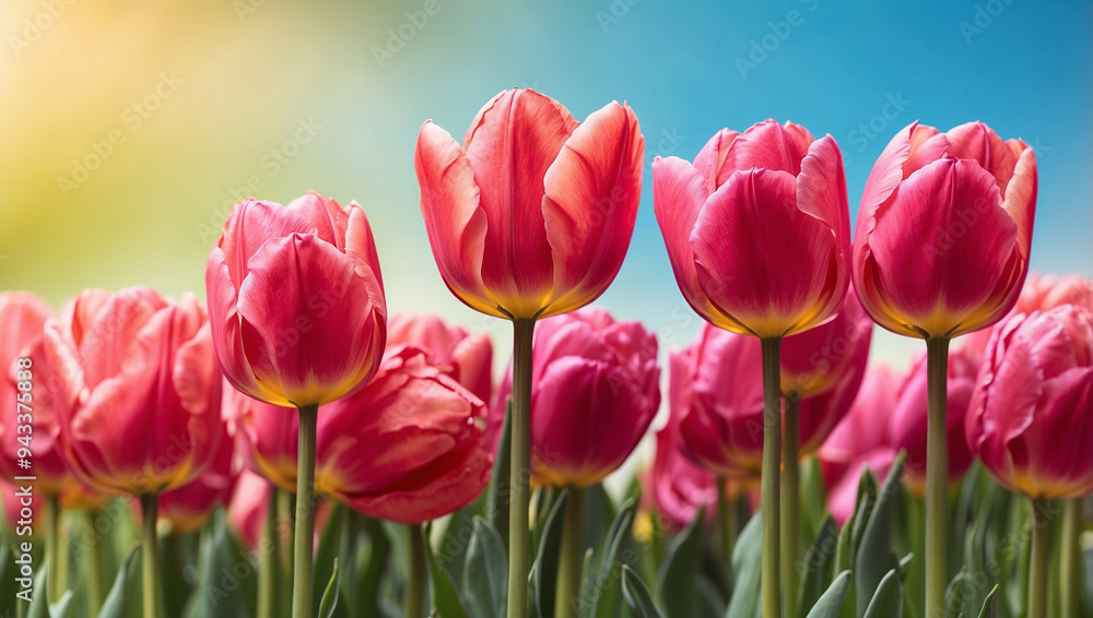 Row of vibrant spring tulip flowers symbolizing renewal Row of vibrant spring tulip flowers symbolizing renewal