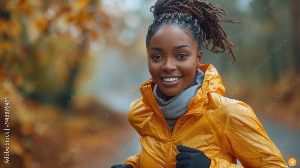 Happy black woman jogging in the park. Smiling candid African american woman losing weight through exercise. Fitness motivation. Inclusion and diversity in the fitness industry Happy black woman jogging in the park. Smiling candid African american woman losing weight through exercise. Fitness motivation. Inclusion and diversity in the fitness industry
