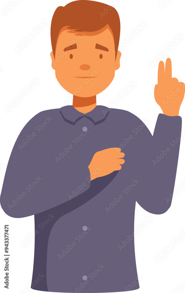 Young man is pledging an oath, his expression serious and committed Young man is pledging an oath, his expression serious and committed