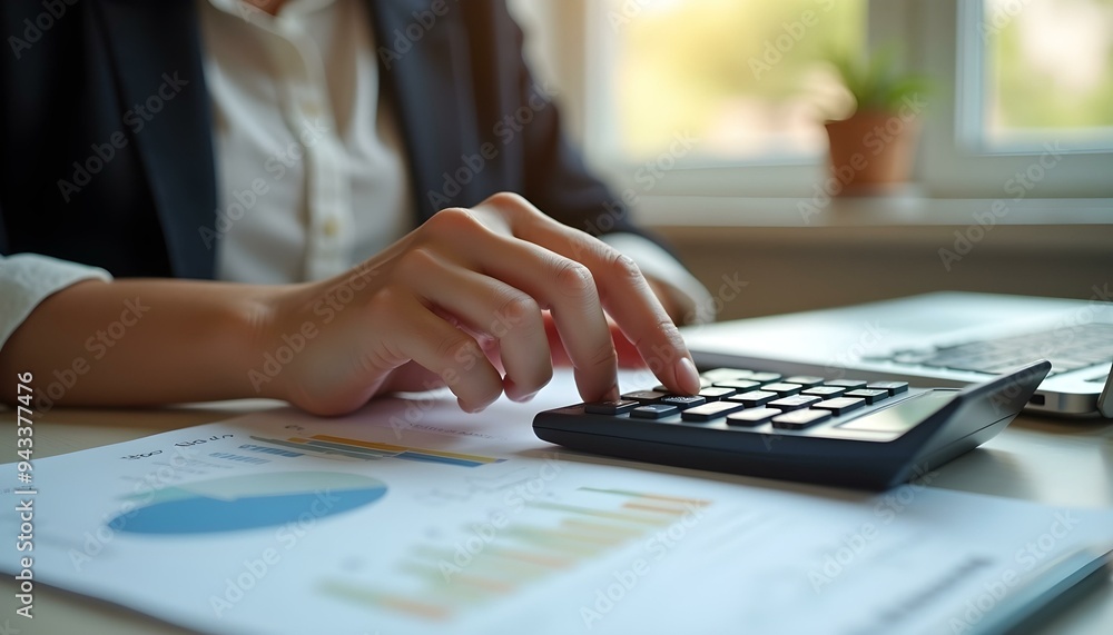 Business financing accounting banking concept. Businesswoman hand doing finances and calculate on desk about cost at home office. Woman working on desk with using calculator, finance accounting.
Business financing accounting banking concept. Businesswoman hand doing finances and calculate on desk about cost at home office. Woman working on desk with using calculator, finance accounting.
