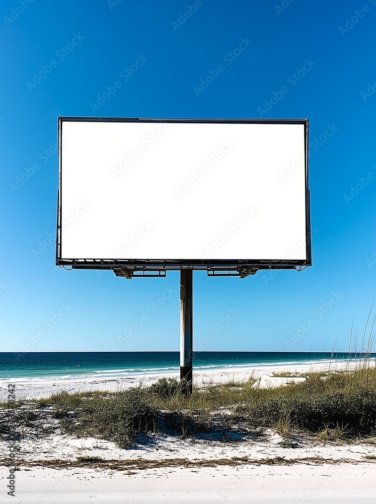 Empty billboard on sandy beach against clear blue sky Empty billboard on sandy beach against clear blue sky