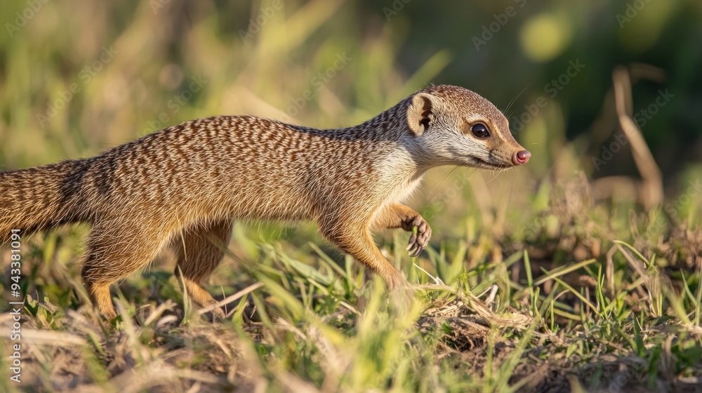 A Slender Mongoose Walking Through Tall Grass A Slender Mongoose Walking Through Tall Grass