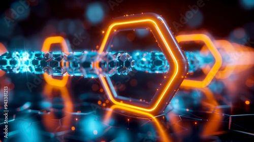 Glowing Hexagon Chain Abstract 3D Render photo