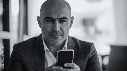 Businessman in a Cafe, Examining Phone