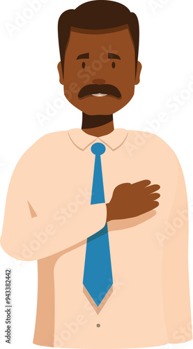 Businessman holding his hand over his heart as a sign of respect