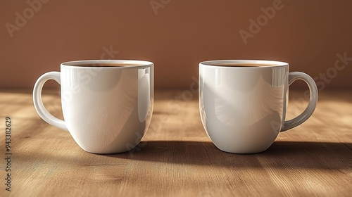 Minimalist Coffee Cups on Wooden Table Generative AI