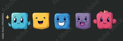 Funny Character Geometric Figures with face emotions. Vector illustration.Elements are isolated.