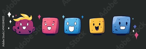 Funny Character Geometric Figures with face emotions. Vector illustration.Elements are isolated.