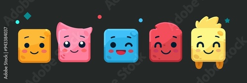 Funny Character Geometric Figures with face emotions. Vector illustration.Elements are isolated.