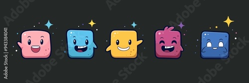 Funny Character Geometric Figures with face emotions. Vector illustration.Elements are isolated.