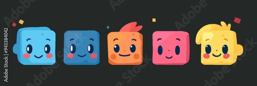 Funny Character Geometric Figures with face emotions. Vector illustration.Elements are isolated.