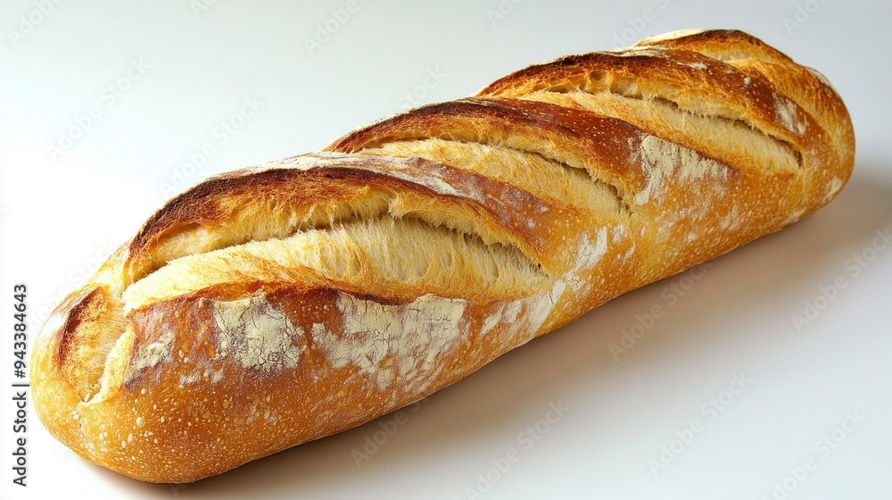 Crusty Baguette Loaf Isolated on White Generative AI Crusty Baguette Loaf Isolated on White Generative AI