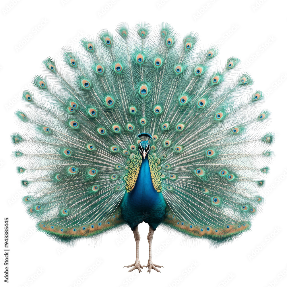 Obraz premium A Majestic Peacock Displaying Vibrant Plumage, Radiating Beauty and Grace in Nature's Splendor and Awe-Inspiring Coloration.