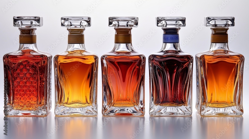 Elegant Glass Decanters Filled with Liquor Generative AI Elegant Glass Decanters Filled with Liquor Generative AI
