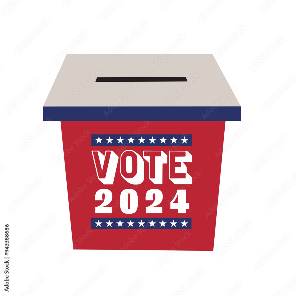 Vote ballot. Red voting box with text. Concept for election campaign. Vector flat illustration. Vote ballot. Red voting box with text. Concept for election campaign. Vector flat illustration.