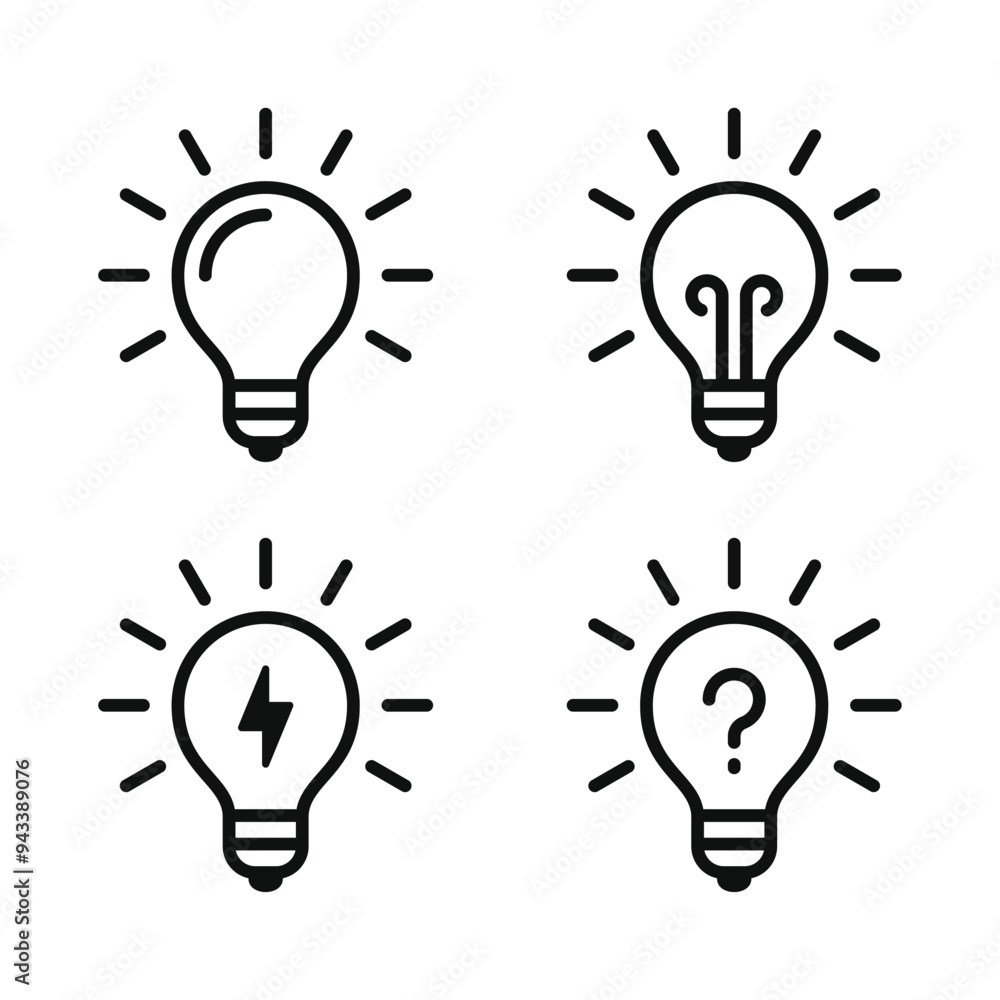 Light Bulb Icon Set on White Background. Vector Light Bulb Icon Set on White Background. Vector