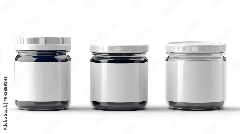 Three Jars with Blank Labels for Product Branding Generative AI Three Jars with Blank Labels for Product Branding Generative AI