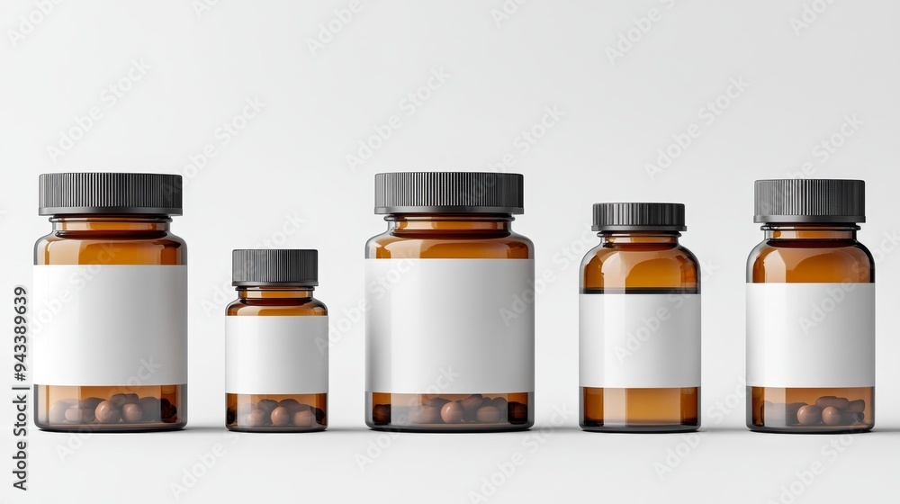 Amber Medicine Bottles in Different Sizes Generative AI Amber Medicine Bottles in Different Sizes Generative AI