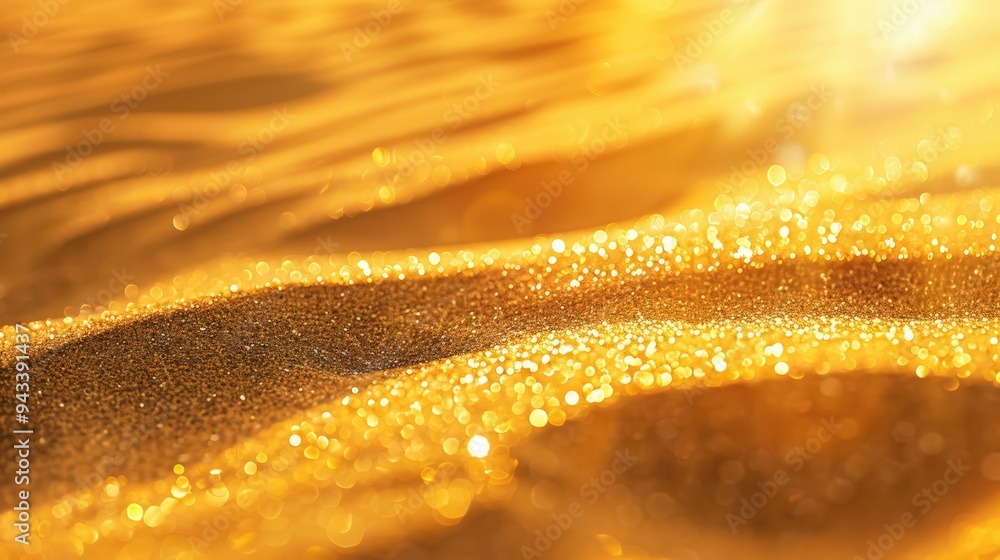 Golden sand sparkles in sun Golden sand sparkles in sun