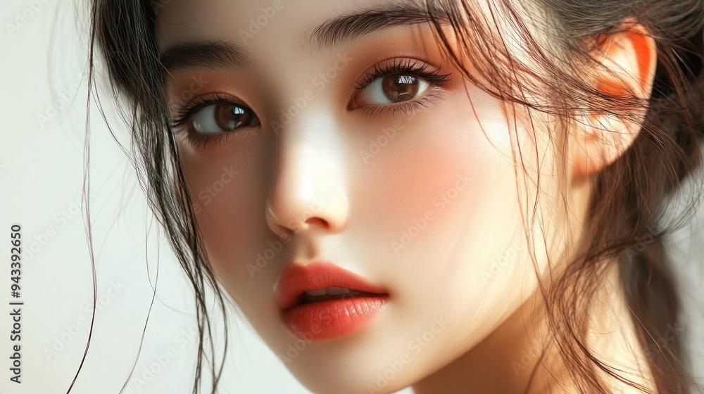 Fototapeta premium Close-up Portrait of a Young Woman with Brown Eyes