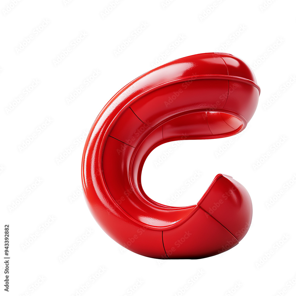 A vibrant red 3D representation of the letter C, showcasing a modern and playful design for creative projects.