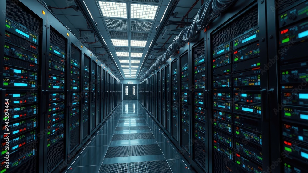 Obraz premium Cloud computing images, data center images, Server room, large storage center, Data Center and Data Connectivity Technology