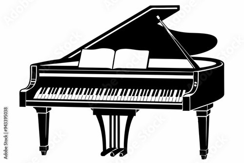 Piano silhouette vector illustration, Royel-type luxury vintage piano