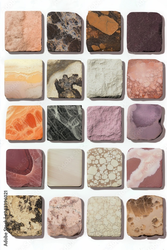 Fototapeta premium Material board of stone samples, various colors and textures.