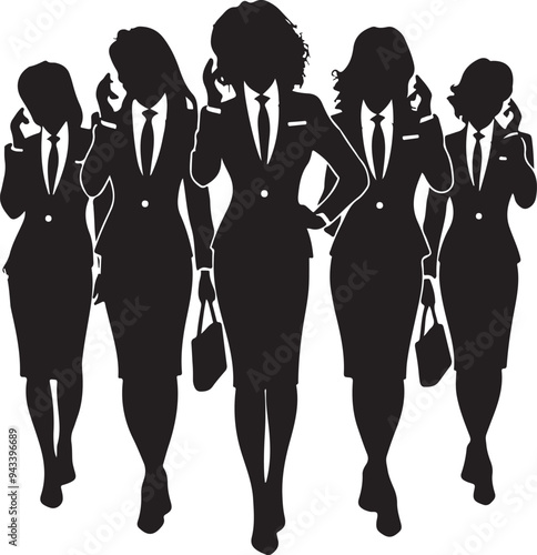Businesswomen Walking on Phones Silhouette Vector