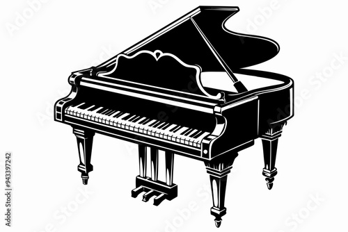 Piano silhouette vector illustration, Royel-type luxury vintage piano