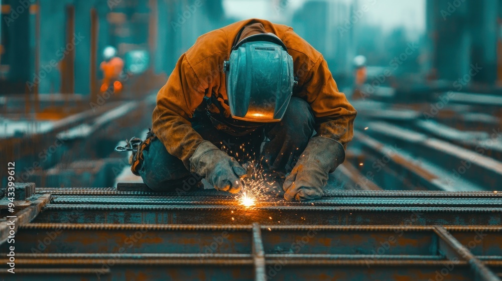Welder at Work on Construction Site Welder at Work on Construction Site