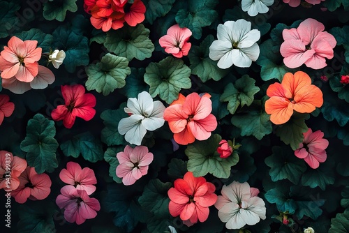 Wallpaper Mural A bed of colorful geraniums, with bright red, pink, and white flowers contrasting against dark green leaves Torontodigital.ca
