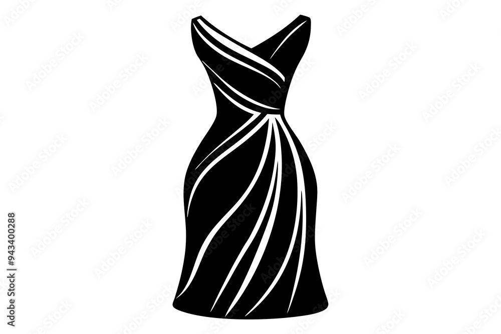 Women's One-Shoulder Ribbed Midi Knit Dress. vector silhouette illustration Women's One-Shoulder Ribbed Midi Knit Dress. vector silhouette illustration