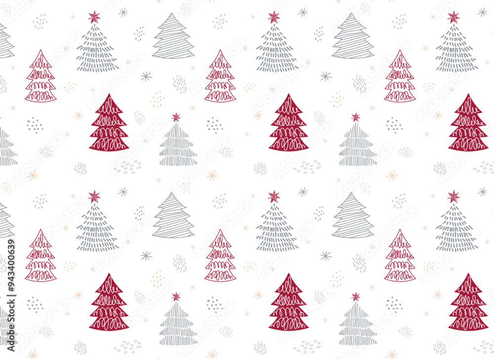 New Year.Cute and beautiful christmas trees seamless pattern, hand drawn doodle sketch and decorated trees - great for textiles, banners, wallpapers, cards - vector surface design.White background. New Year.Cute and beautiful christmas trees seamless pattern, hand drawn doodle sketch and decorated trees - great for textiles, banners, wallpapers, cards - vector surface design.White background.