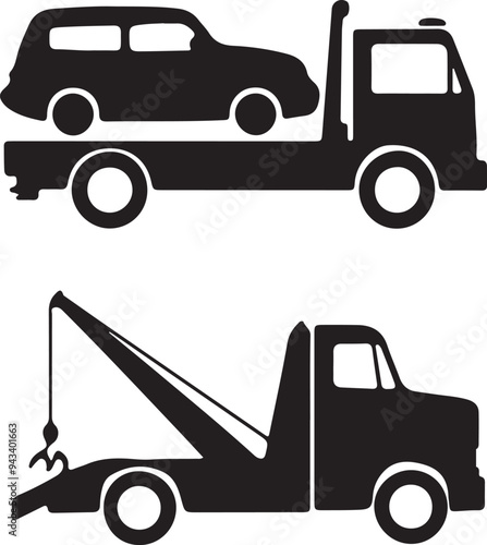 Tow Truck Vector Silhouette Set