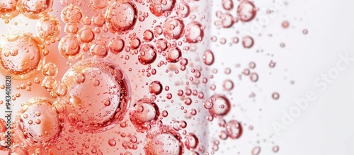 A homemade strawberry fruit yeast liquid fermenting with plenty of bubbles on a white backdrop creating a copy space image