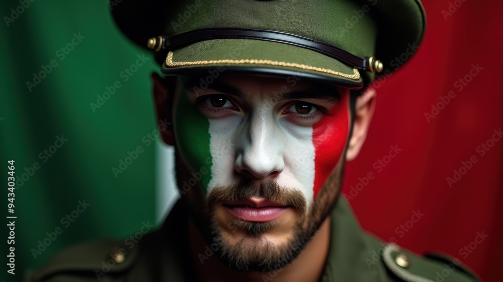 Soldiers with the Italy flag painted on faces. Generative AI Soldiers with the Italy flag painted on faces. Generative AI