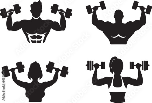 Weight Training Vector Illustration Silhouette Set