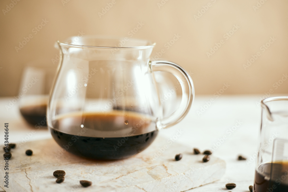 black drip coffee in glass server black drip coffee in glass server