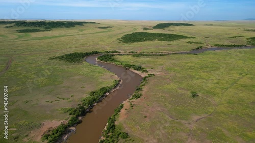 High view of a river in Kenya in the savannah