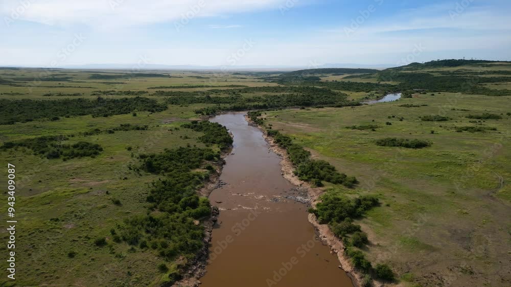 High view of a river in Kenya in the savannah