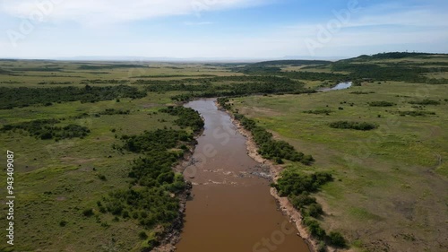 High view of a river in Kenya in the savannah